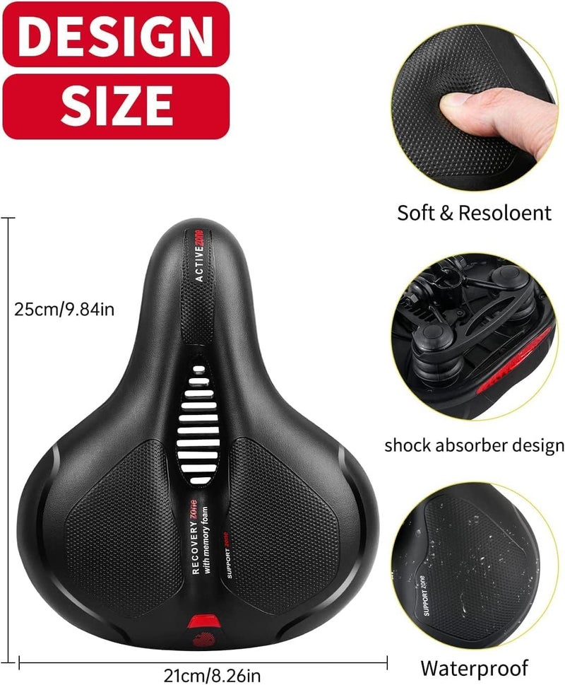 MSDADA Comfortable Bike Seat Cushion - Soft Bicycle Seat for Women Men Memory Foam Padded Waterproof Wide Bike Saddle with Dual Shock Absorbing Rubber Balls Universal Fit for Indoor/Outdoor Bikes - Image 2